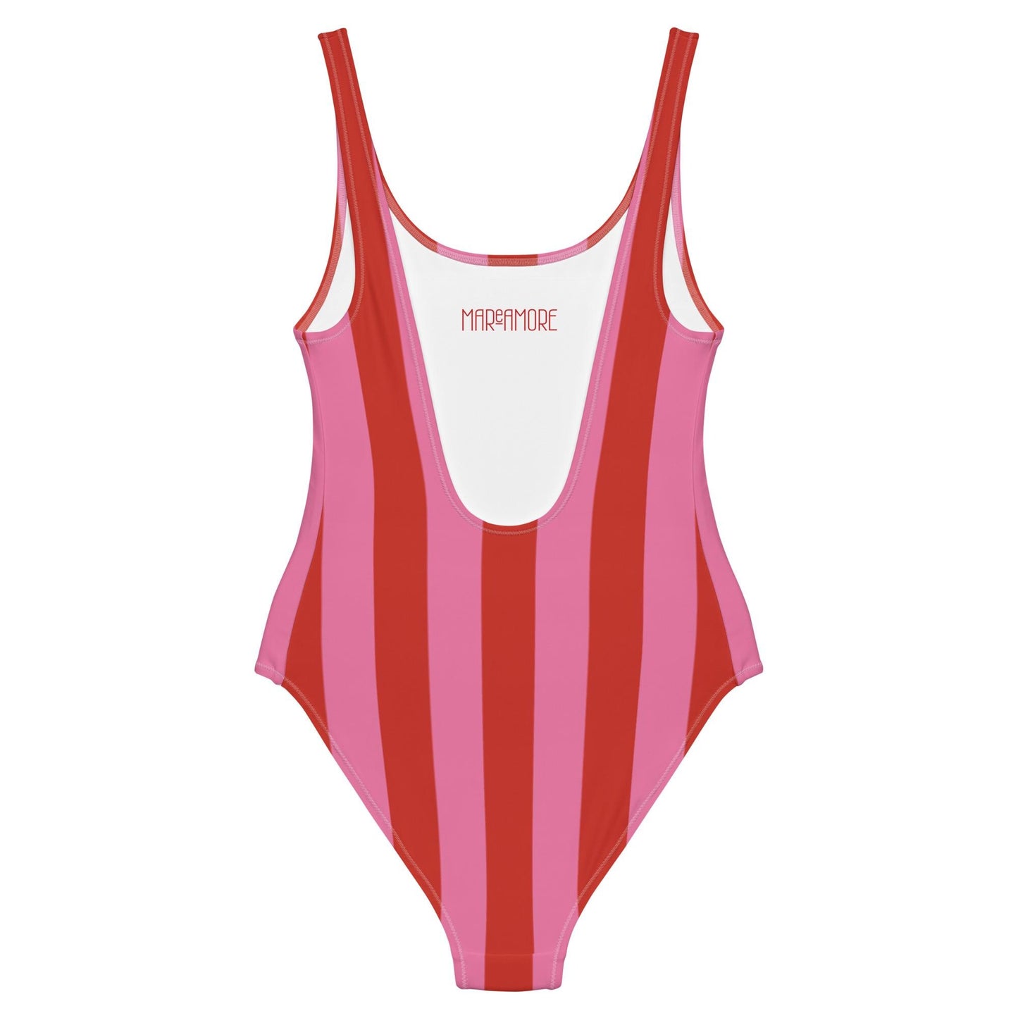 Red & Pink Striped One-Piece Swimsuit