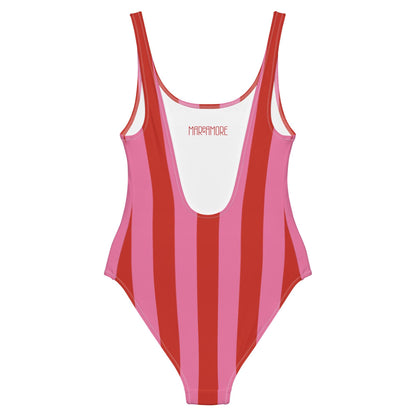 Red & Pink Striped One-Piece Swimsuit