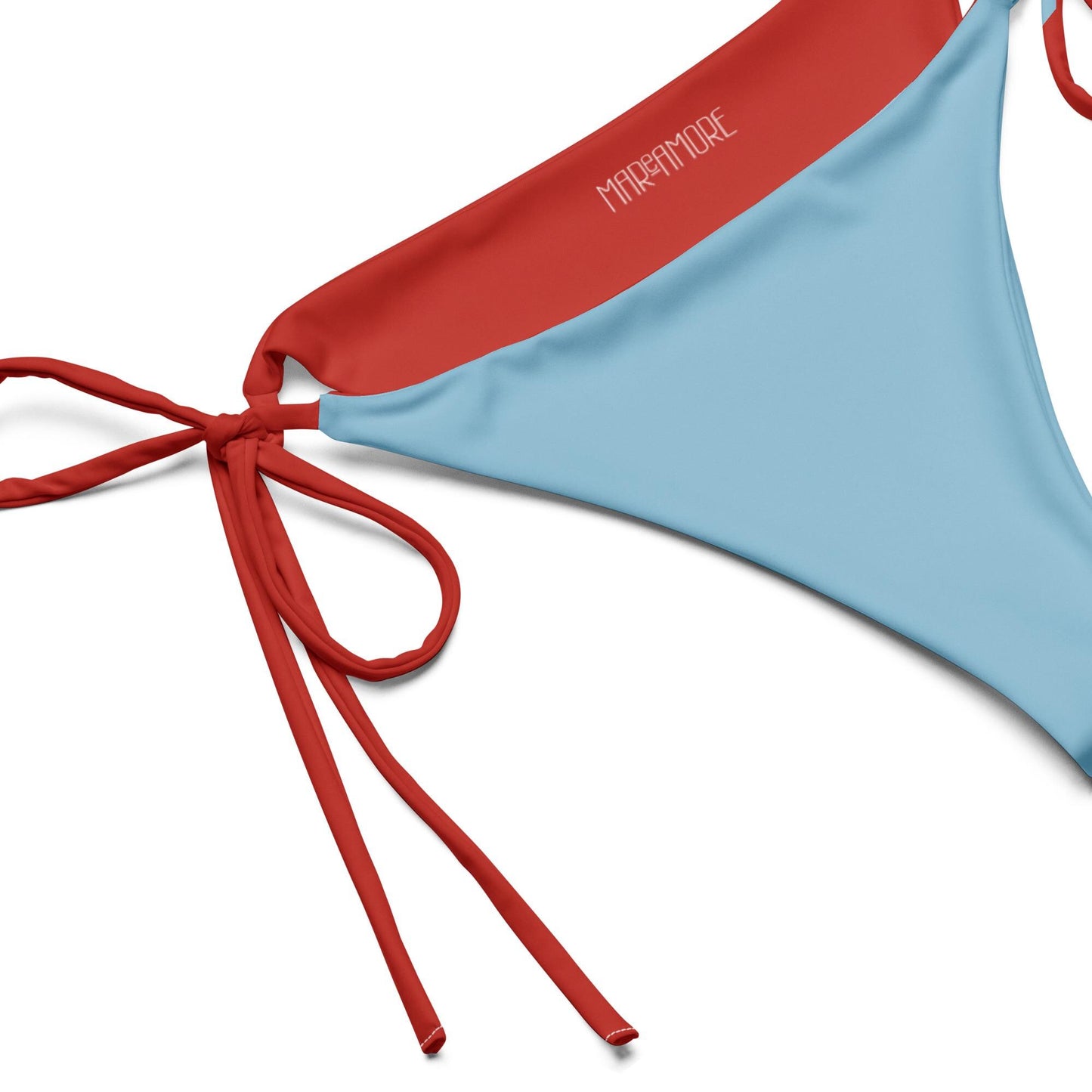 Sky Blue String Bikini Set with Red Spaghetti Straps