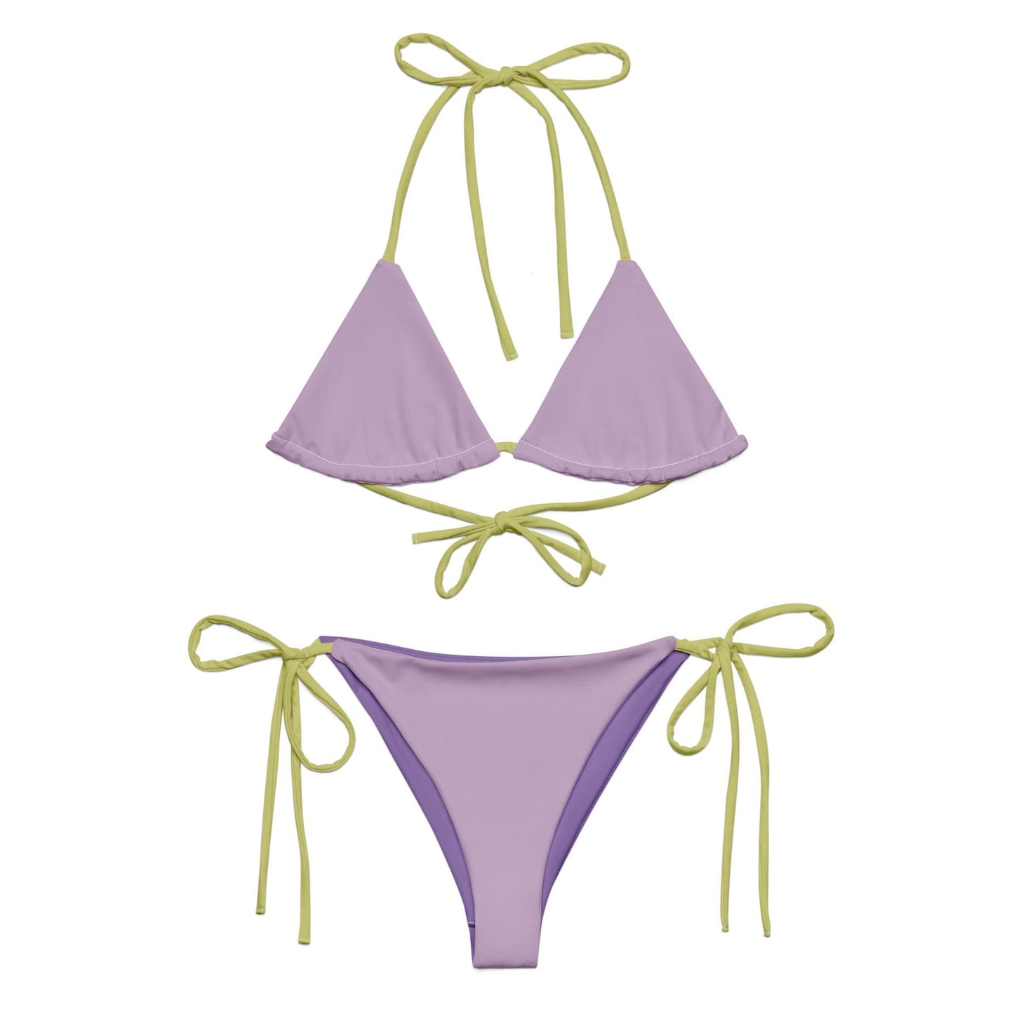 Violet String Bikini Set with Green Spaghetti Straps