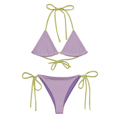 Violet String Bikini Set with Green Spaghetti Straps