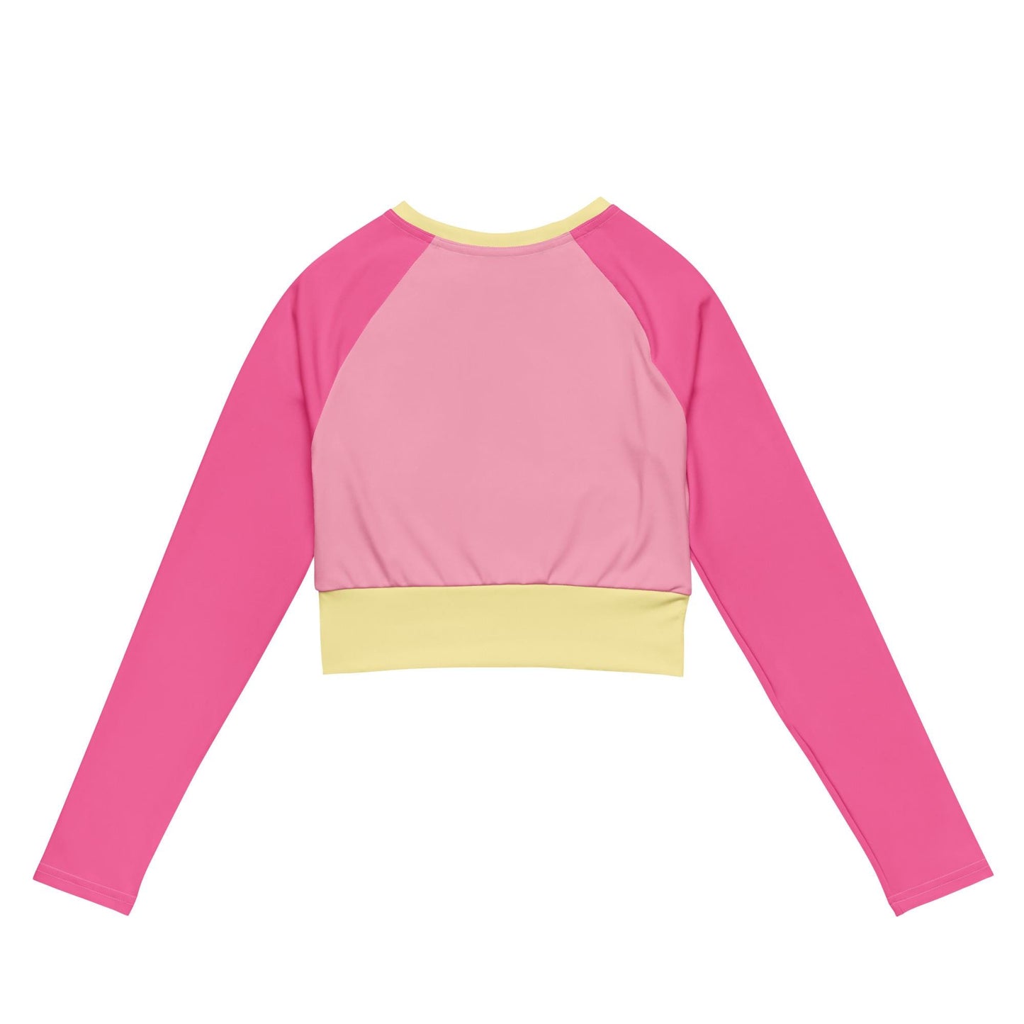 Fuchsia Pink Colour-Block Long Sleeve Crop Top