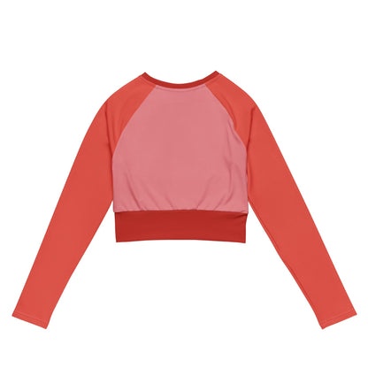 Blush Red Colour-Block Long Sleeve Crop Top