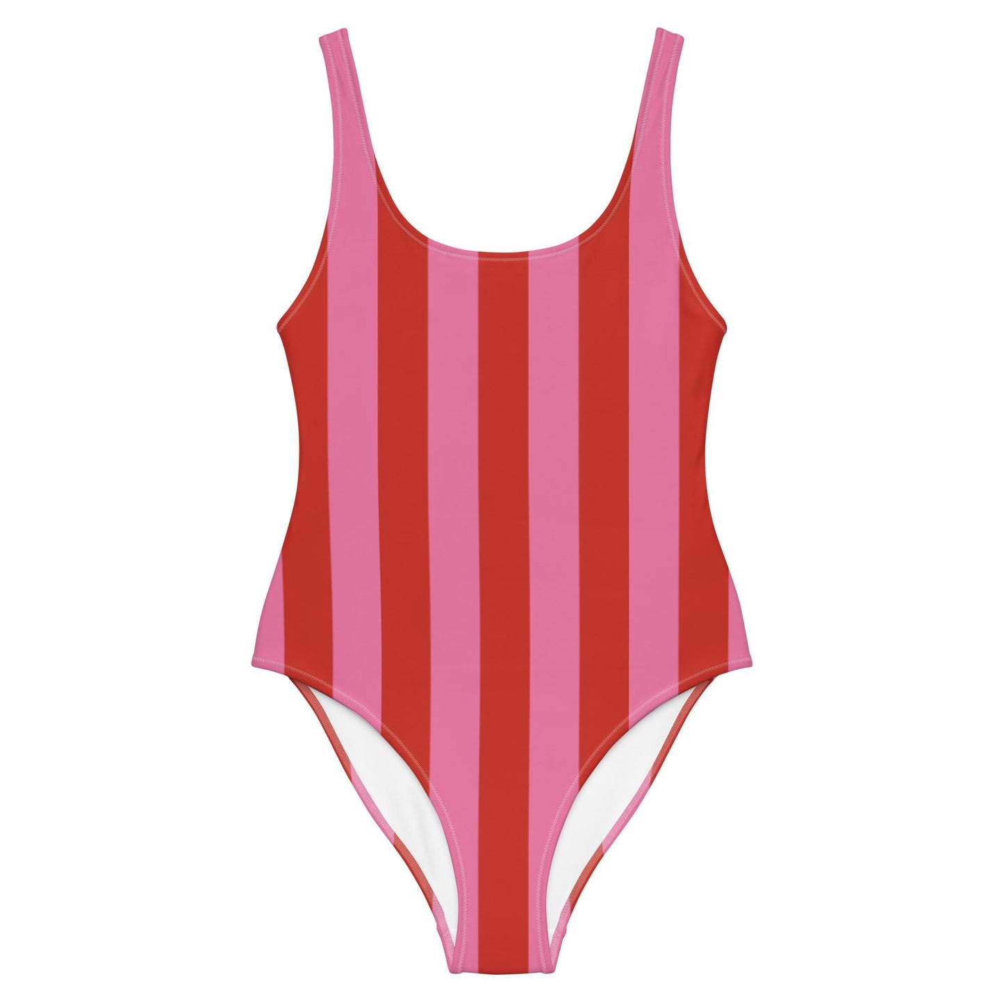 Red & Pink Striped One-Piece Swimsuit