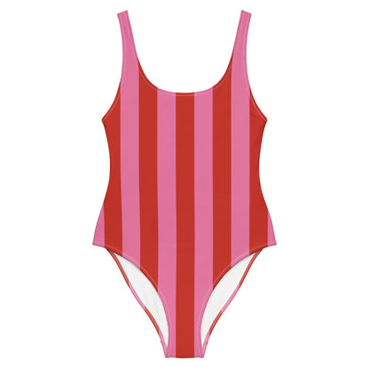Red & Pink Striped One-Piece Swimsuit