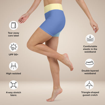 Marine & Light Blue Colour-Block Yoga Shorts