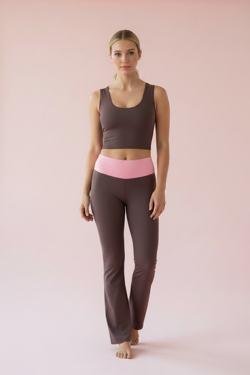 Dark Brown Scoop Neck Crop Top - Front