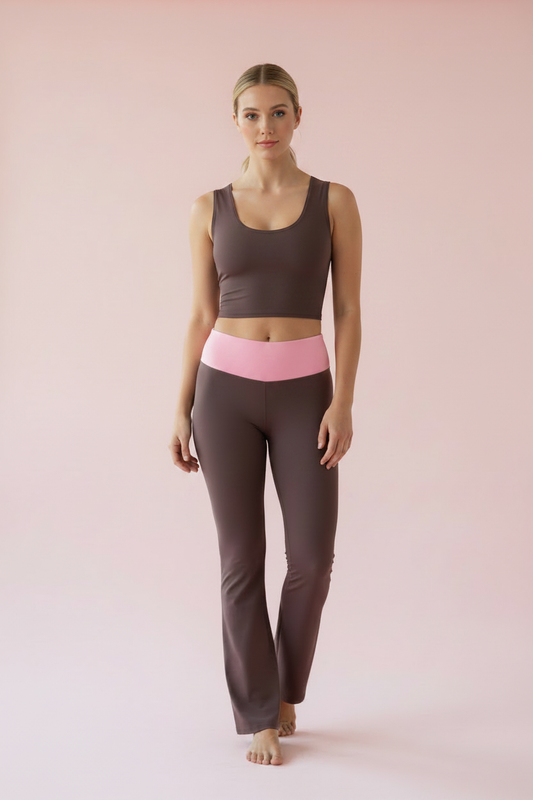 Dark Brown Scoop Neck Crop Top - Front