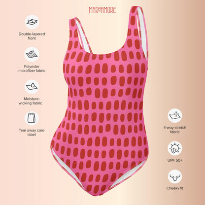 Fuchsia Pink One-Piece Swimsuit with Red Dots