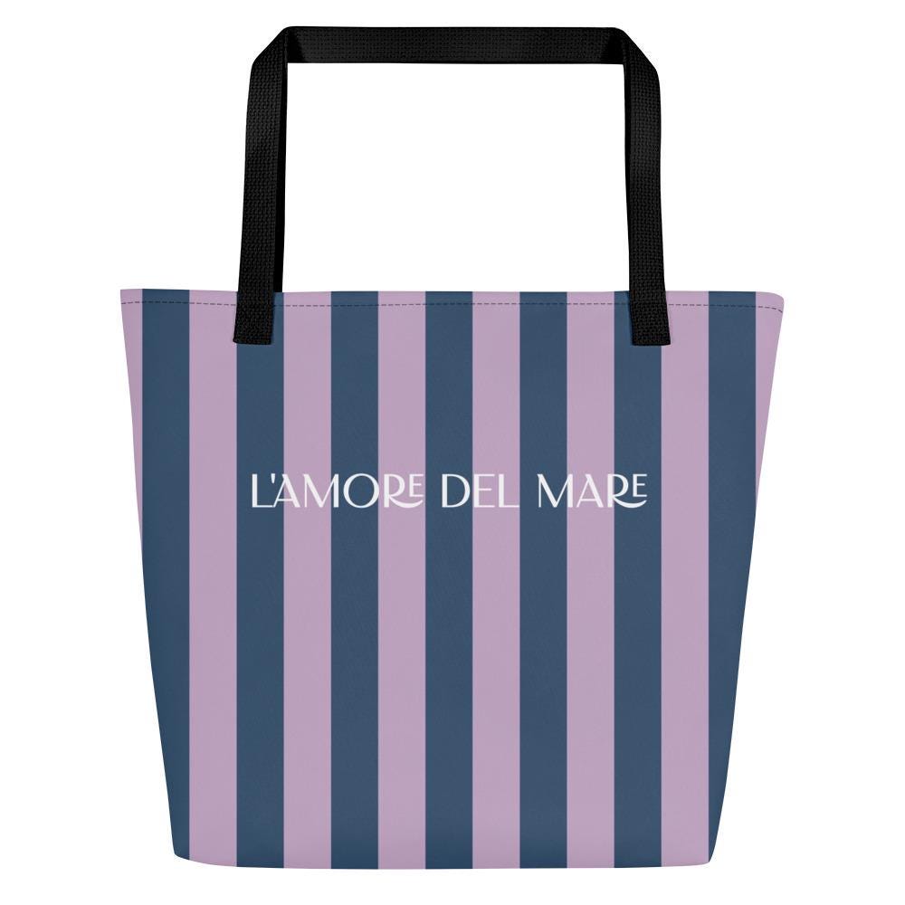 Navy & Violet Striped Large Tote Bag