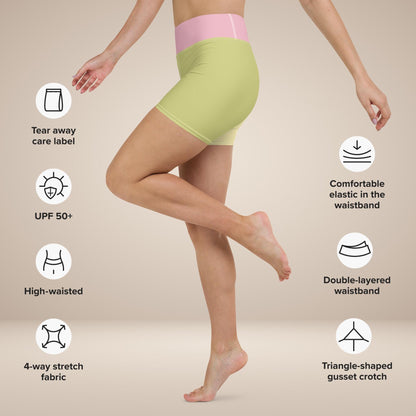 Yellow & Lime Green Colour-Block Yoga Shorts