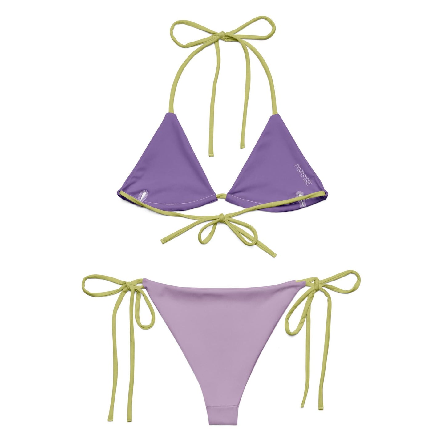 Violet String Bikini Set with Green Spaghetti Straps