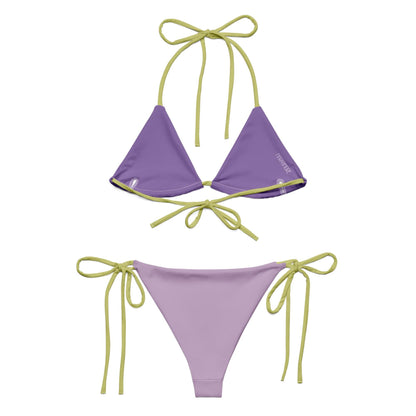 Violet String Bikini Set with Green Spaghetti Straps
