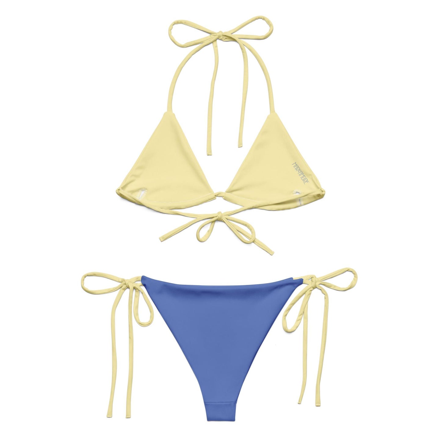 Marine Blue Bikini Set with Yellow Spaghetti Straps