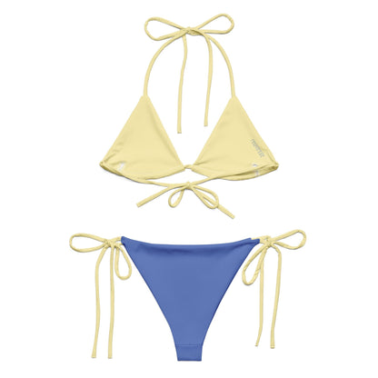 Marine Blue Bikini Set with Yellow Spaghetti Straps