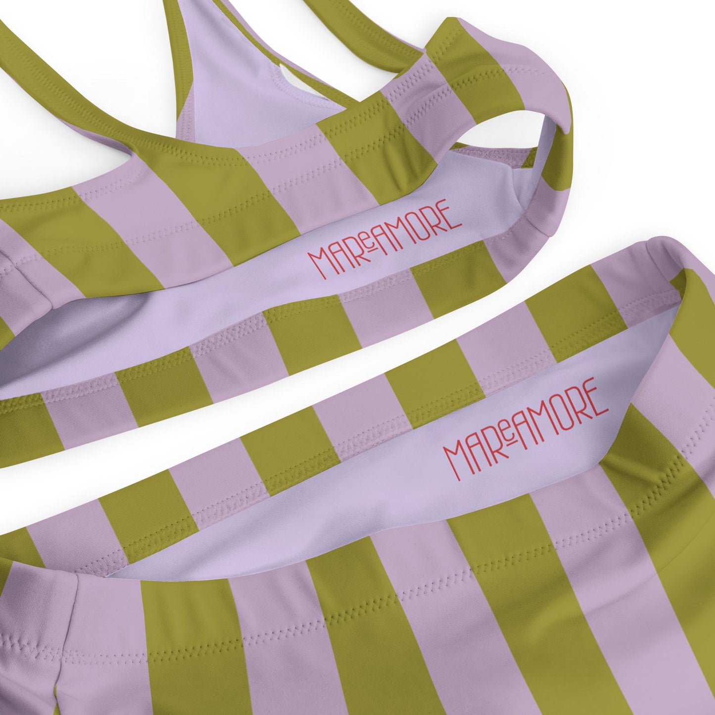 Green & Violet Striped High-Waisted Bikini Set
