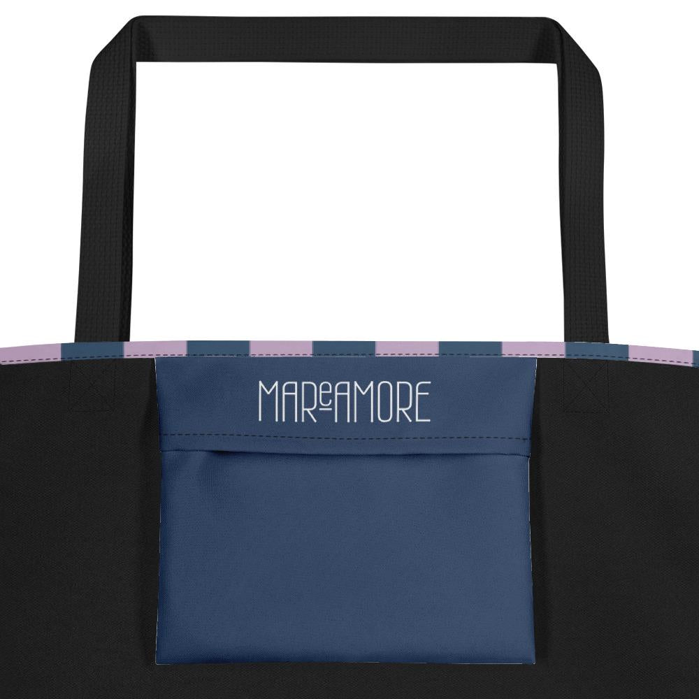 Navy & Violet Striped Large Tote Bag
