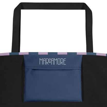 Navy & Violet Striped Large Tote Bag