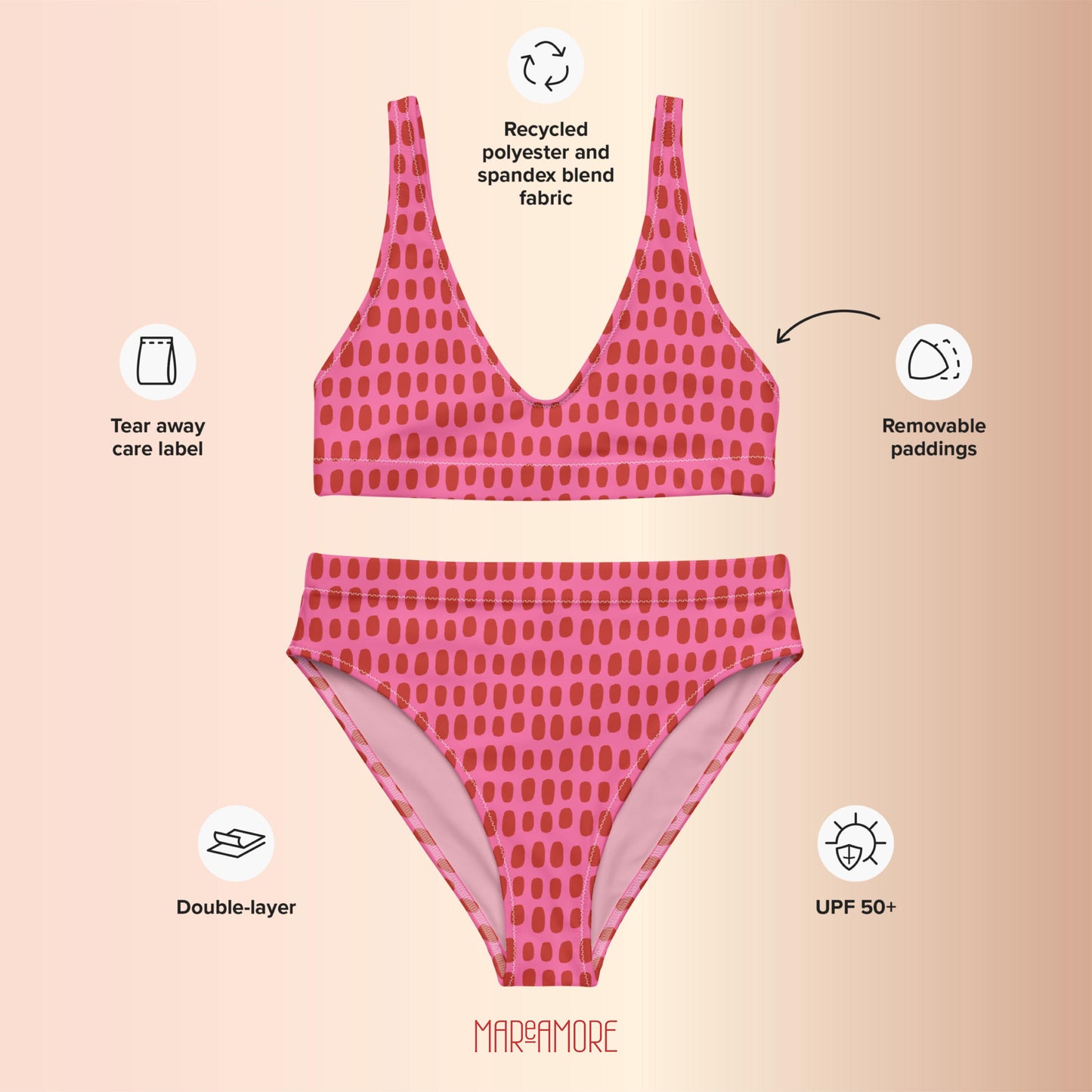 Fuchsia Pink High-Waisted Bikini with Red Dots