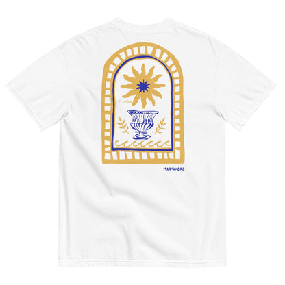 Mediterranean Art T-Shirt | Sun Embroidery | White