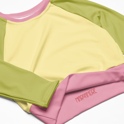 Lime Yellow Colour-Block Long Sleeve Crop Top