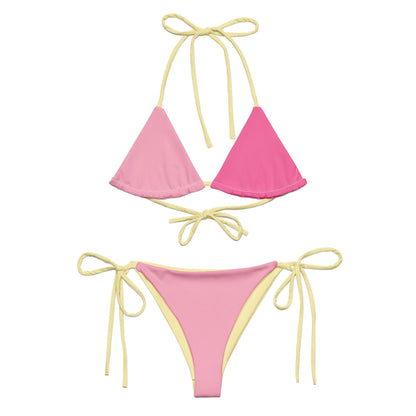 Pink & Fuchsia Bikini Set with Yellow Spaghetti Straps