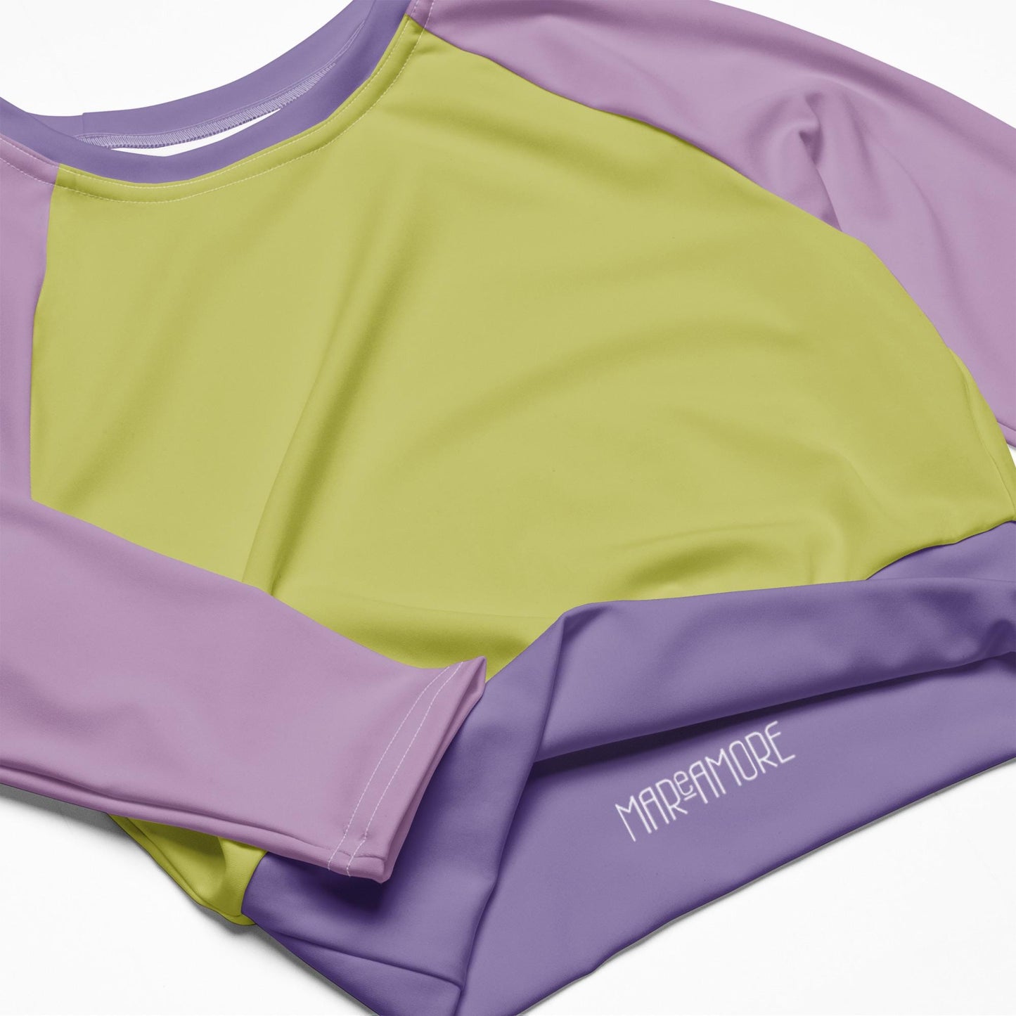Violet Lime Colour-Block Long Sleeve Crop Top