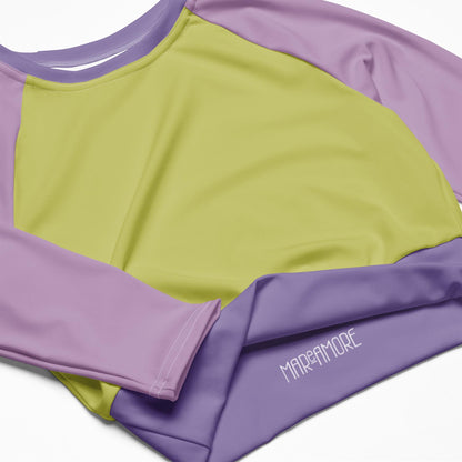 Violet Lime Colour-Block Long Sleeve Crop Top