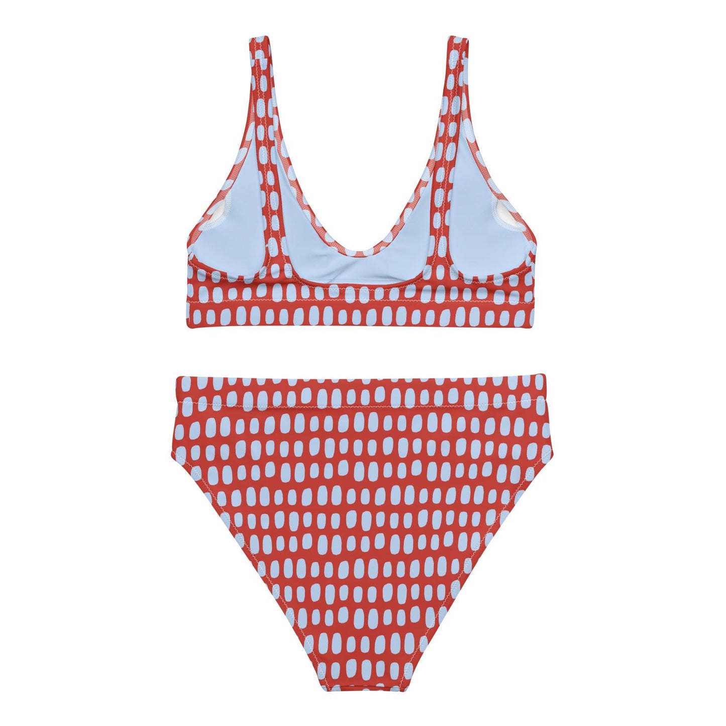 Red High-Waisted Bikini Set with Light Blue Dots