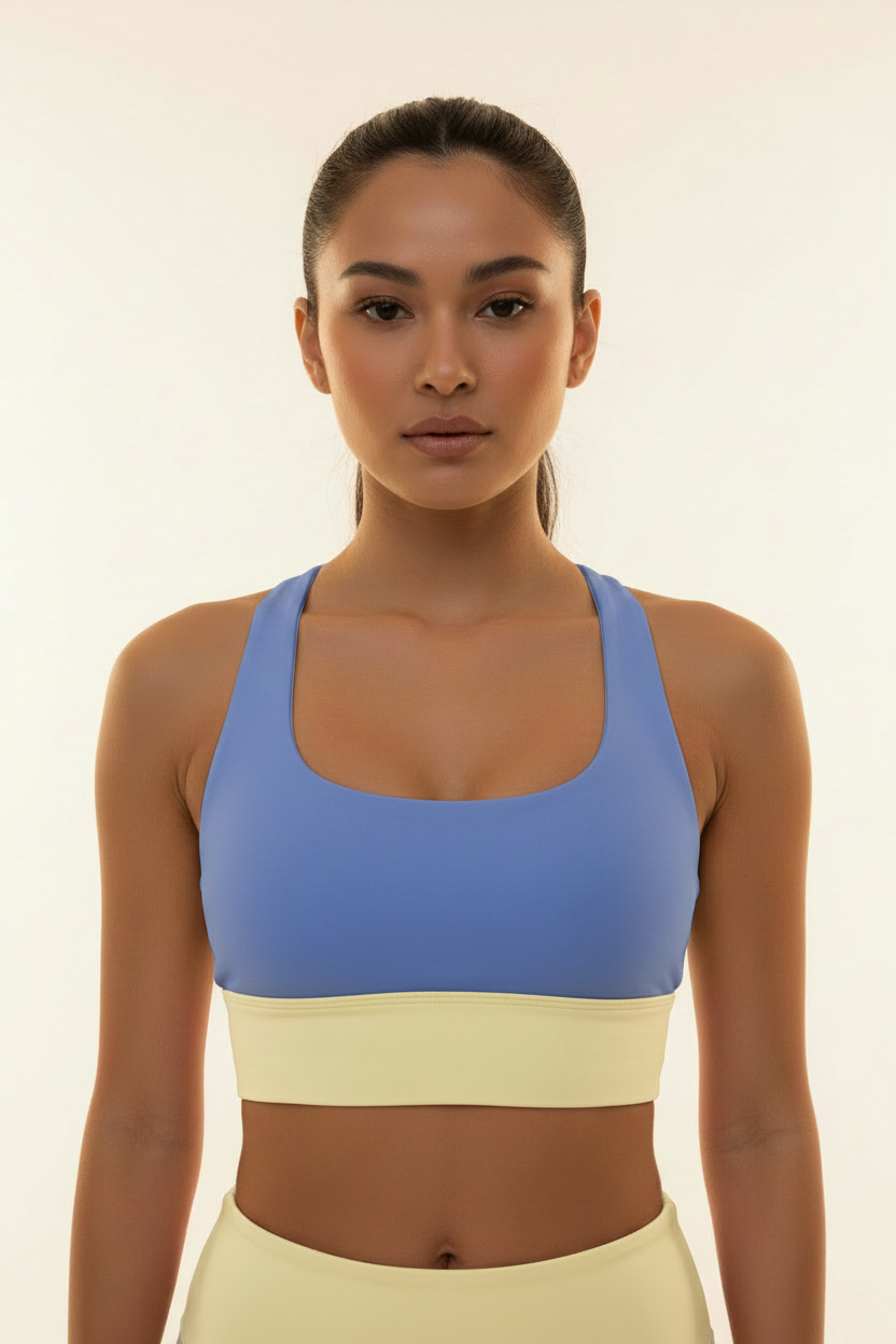 Marine Blue Sports Bra – Front Close-up