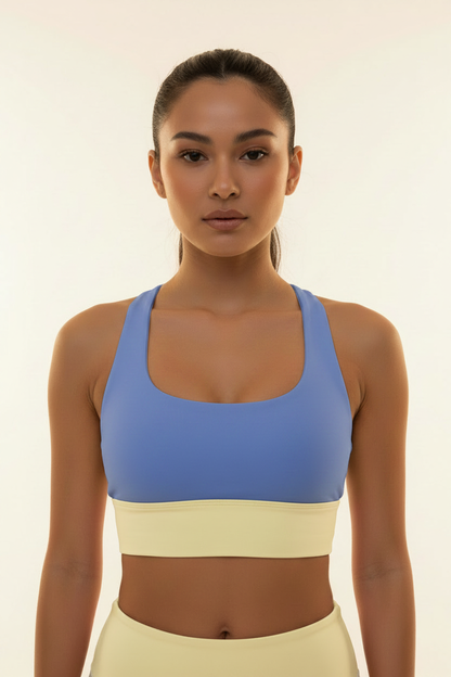 Marine Blue Sports Bra – Front Close-up