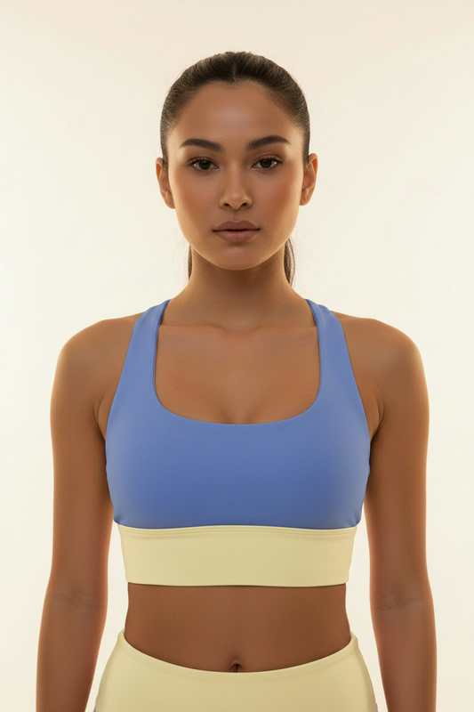 Marine Blue Sports Bra – Front Close-up