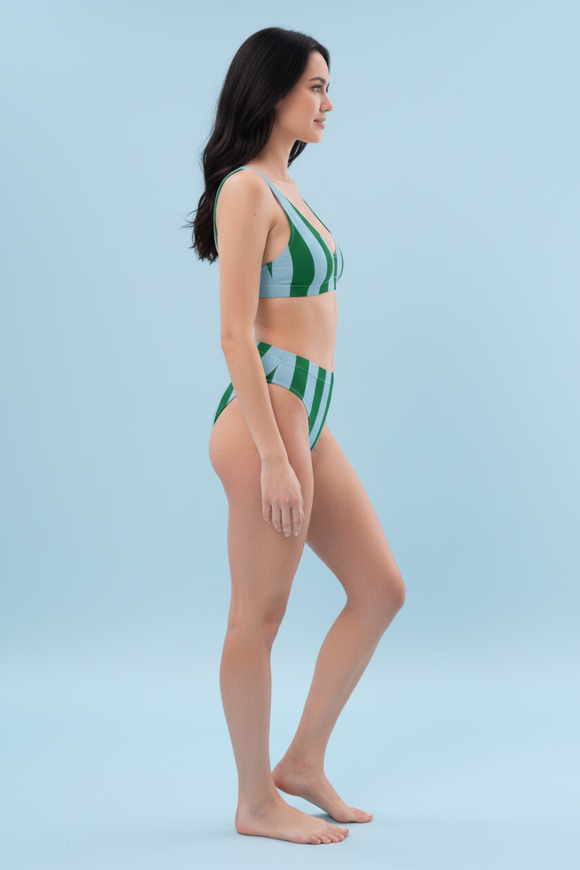 Studio side view — light blue background