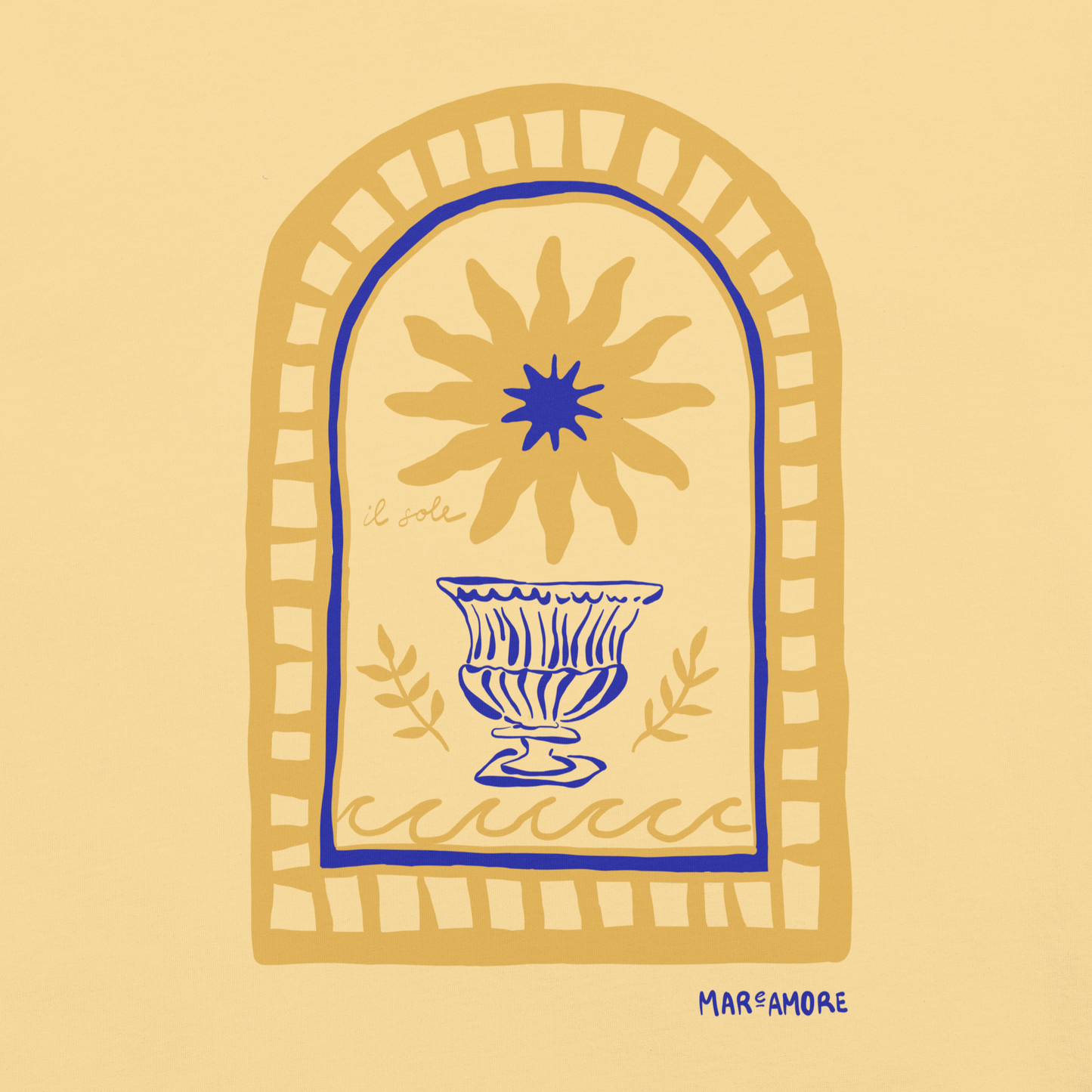 Mediterranean Art T-Shirt | Sun Embroidery | Butter Yellow