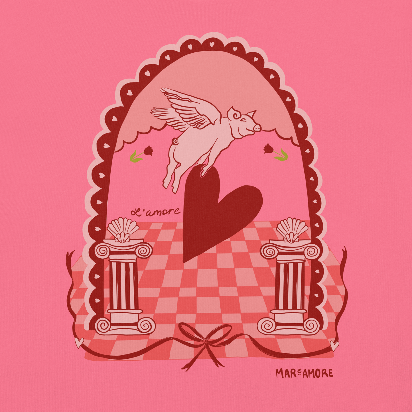 L'amore T-Shirt | Heart Embroidery | Pink