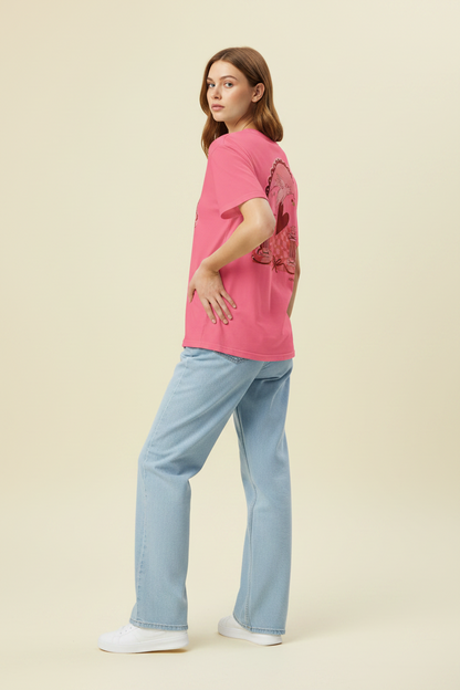 L'amore T-Shirt | Heart Embroidery | Pink