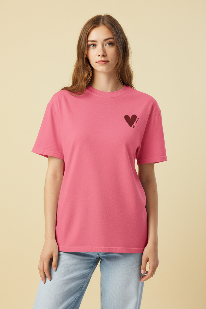 L'amore T-Shirt | Heart Embroidery | Pink