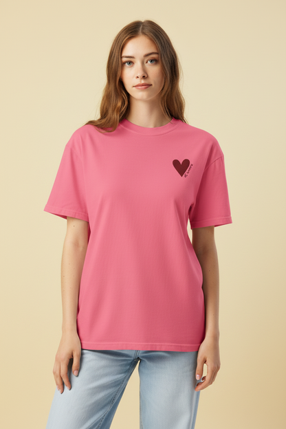 L'amore T-Shirt | Heart Embroidery | Pink