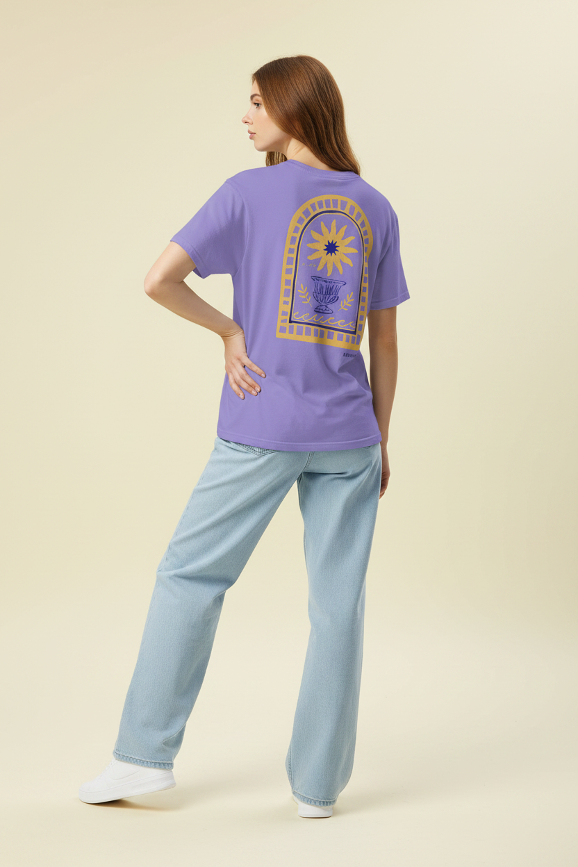 Mediterranean Art T-Shirt | Sun Embroidery | Violet