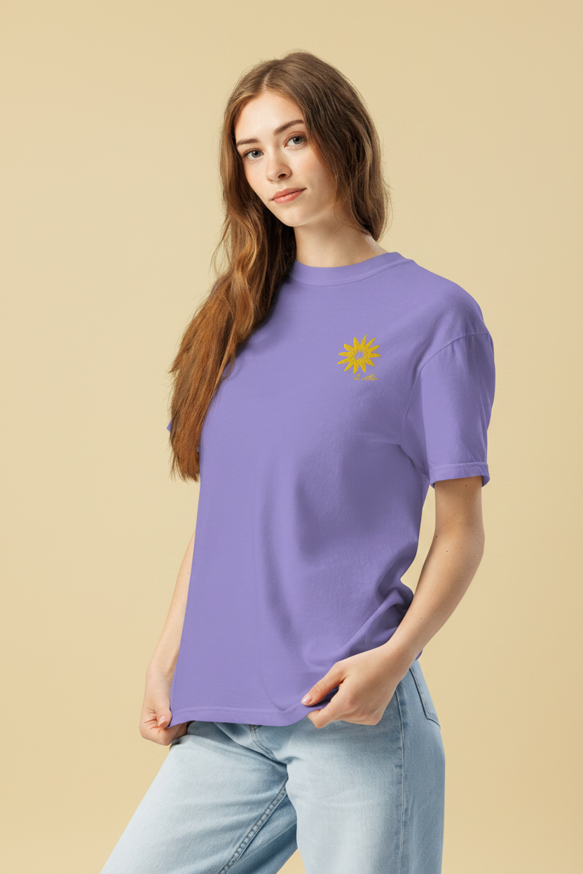 Mediterranean Art T-Shirt | Sun Embroidery | Violet