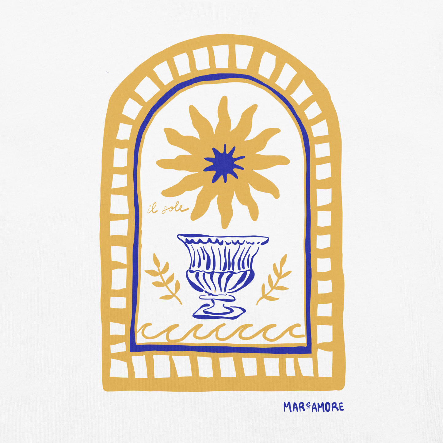 Mediterranean Art T-Shirt | Sun Embroidery | White