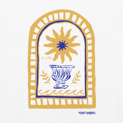 Mediterranean Art T-Shirt | Sun Embroidery | White
