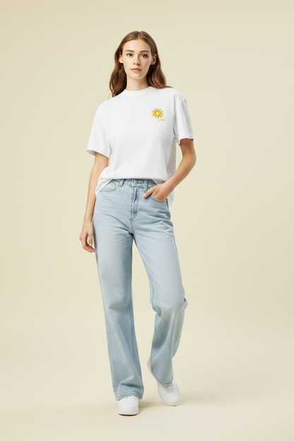 Mediterranean Art T-Shirt | Sun Embroidery | White